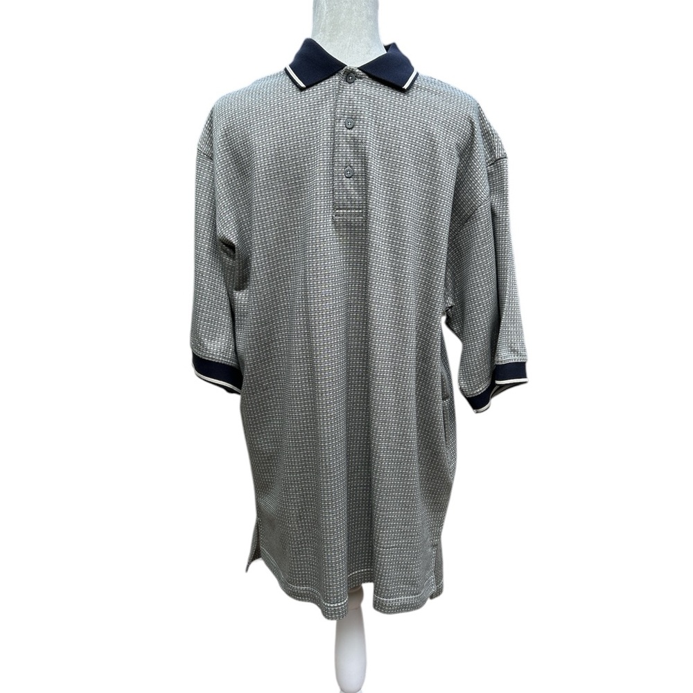Izod Club Golf Polo Shirt Patterned Navy White Large